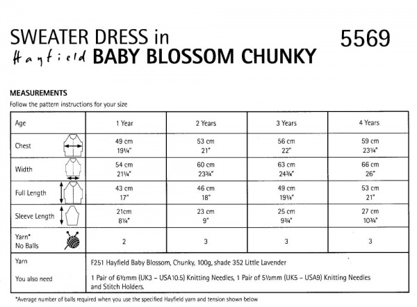 Knitting Pattern - Hayfield 5569 - Baby Blossom Chunky - Sweater Dress